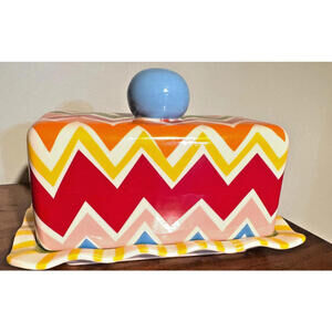 Coton Colors Happy Everything Large Butter Dish RARE, Retired, Zig Zag,